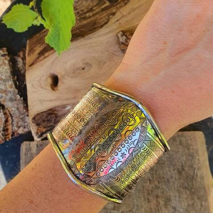 Aztec Brass Cuff Bracelet / Tribal / Inca / Mens / Unisex / Boho / Ethnic / Rustic / Bohemian / Hippie / Gypsy / Jewellery / Adjustable