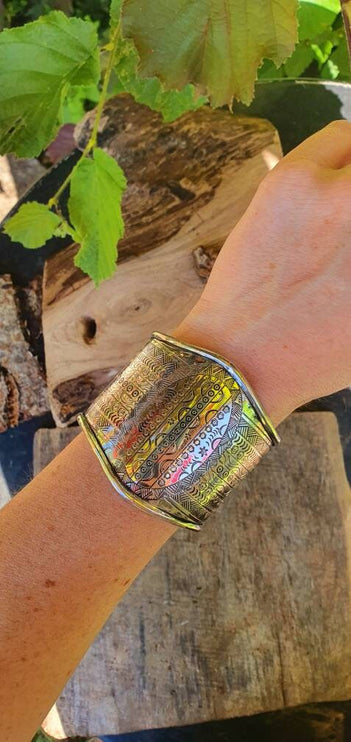 Aztec Brass Cuff Bracelet / Tribal / Inca / Mens / Unisex / Boho / Ethnic / Rustic / Bohemian / Hippie / Gypsy / Jewellery / Adjustable