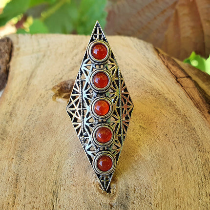 Grenat Rouge Bague Géométrique Mandala / Laiton Etoile / Ethnique / Rustique / Hippie / Quartz / Bouddha / Tribal / Gypsy / Boho