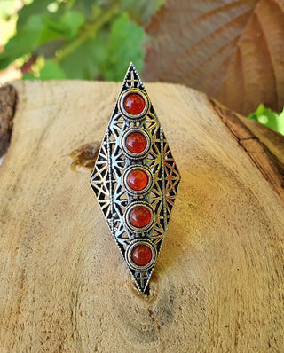 Red Garnet Silver Diamond Shape Ring / Large ring / Geometric / Boho / Ethnic / Rustic / Tribal / Festival / Indian / Healing / Festival