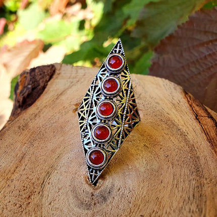 Grenat Rouge Bague Géométrique Mandala / Laiton Etoile / Ethnique / Rustique / Hippie / Quartz / Bouddha / Tribal / Gypsy / Boho