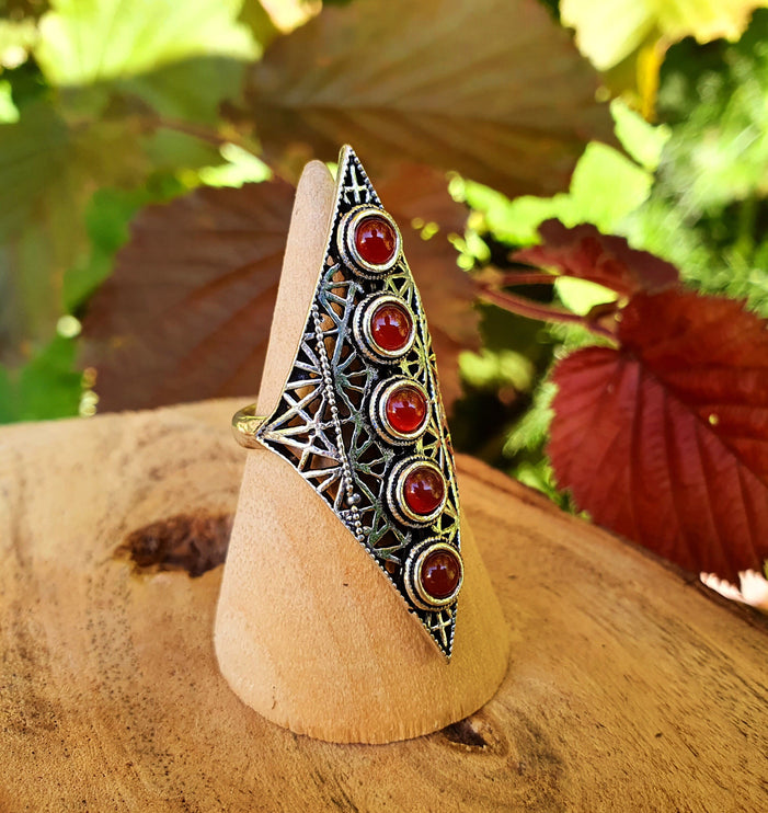 Grenat Rouge Bague Géométrique Mandala / Laiton Etoile / Ethnique / Rustique / Hippie / Quartz / Bouddha / Tribal / Gypsy / Boho