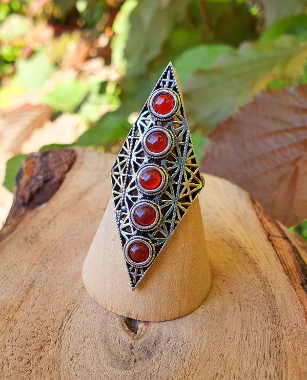 Grenat Rouge Bague Géométrique Mandala / Laiton Etoile / Ethnique / Rustique / Hippie / Quartz / Bouddha / Tribal / Gypsy / Boho