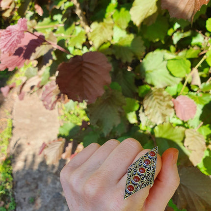 Grenat Rouge Bague Géométrique Mandala / Laiton Etoile / Ethnique / Rustique / Hippie / Quartz / Bouddha / Tribal / Gypsy / Boho