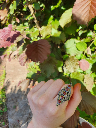 Red Garnet Silver Diamond Shape Ring / Large ring / Geometric / Boho / Ethnic / Rustic / Tribal / Festival / Indian / Healing / Festival