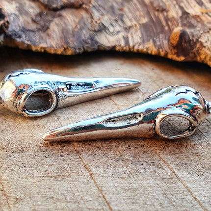 Silver Raven Skull Earrings / Bird Skull / Viking / Nordic / Gothic / Punk / Taxidermy / Witchcraft / Drop Earrings / Animal Earrings