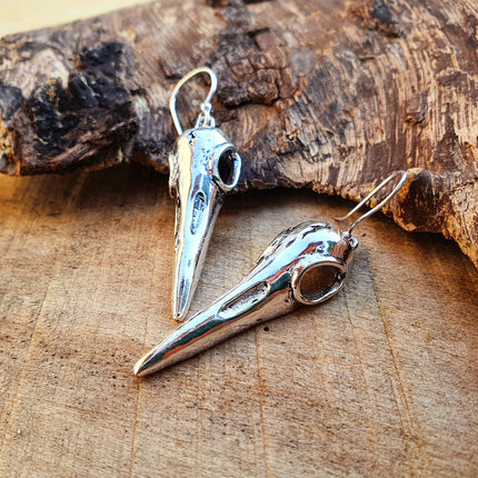 Silver Raven Skull Earrings / Bird Skull / Viking / Nordic / Gothic / Punk / Taxidermy / Witchcraft / Drop Earrings / Animal Earrings