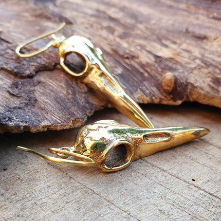 Gold Raven Skull Earrings / Bird Skull / Viking / Nordic / Gothic / Punk / Taxidermy / Witchcraft / Drop Earrings / Animal Earrings