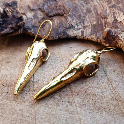 Gold Raven Skull Earrings / Bird Skull / Viking / Nordic / Gothic / Punk / Taxidermy / Witchcraft / Drop Earrings / Animal Earrings