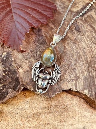 Silver Scarab Necklace / Labradorite / Talisman / Third Eye / Hypoallergenic / Brass / Boho / Inca / Ethnic / Illuminati