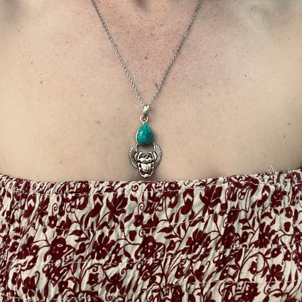 Silver Scarab Necklace / Turquoise / Talisman / Third Eye / Hypoallergenic / Boho / Inca / Ethnic / Illuminati