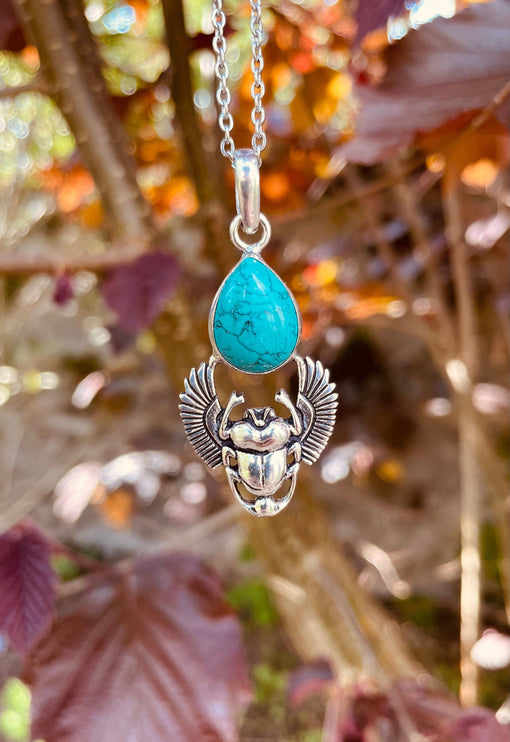 Silver Scarab Necklace / Turquoise / Talisman / Third Eye / Hypoallergenic / Boho / Inca / Ethnic / Illuminati