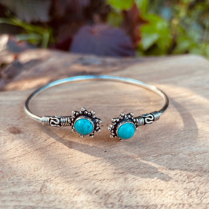 Turquoise Bali Boho Silver Bracelet / Bangle / Ethnic / Rustic / Bohemian / Hippie / Gypsy / Psy / Adjustable