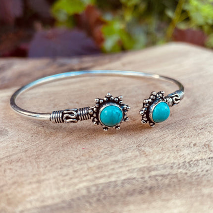 Turquoise Bali Boho Silver Bracelet / Bangle / Ethnic / Rustic / Bohemian / Hippie / Gypsy / Psy / Adjustable