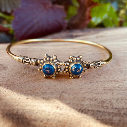 Lapis Lazuli Bali Boho Brass Bracelet / Bangle / Ethnic / Rustic / Bohemian / Hippie / Gypsy / Psy / Adjustable