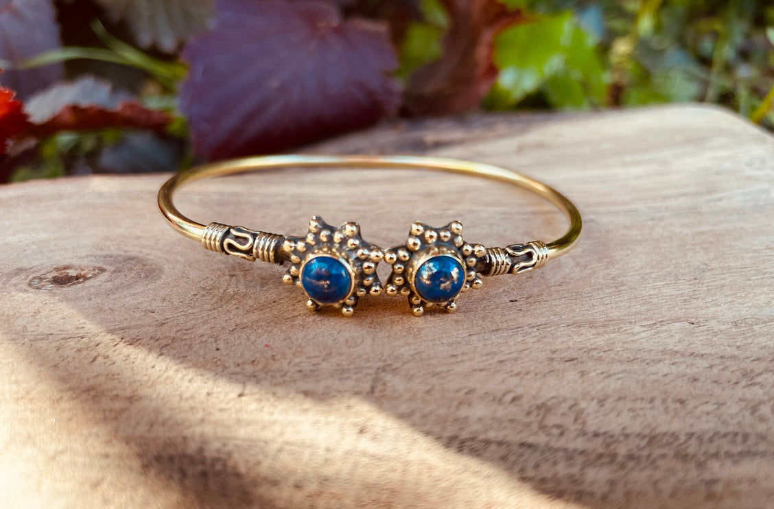 Lapis Lazuli Bali Boho Brass Bracelet / Bangle / Ethnic / Rustic / Bohemian / Hippie / Gypsy / Psy / Adjustable