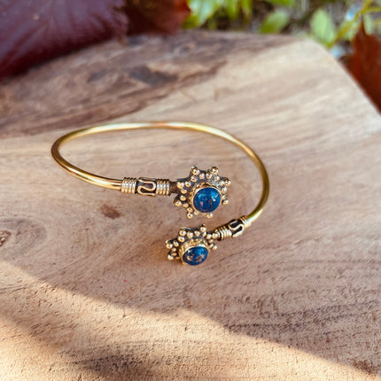 Lapis Lazuli Bali Boho Brass Bracelet / Bangle / Ethnic / Rustic / Bohemian / Hippie / Gypsy / Psy / Adjustable