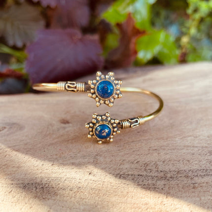 Lapis Lazuli Bali Boho Brass Bracelet / Bangle / Ethnic / Rustic / Bohemian / Hippie / Gypsy / Psy / Adjustable