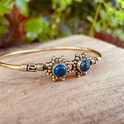 Lapis Lazuli Bali Boho Brass Bracelet / Bangle / Ethnic / Rustic / Bohemian / Hippie / Gypsy / Psy / Adjustable