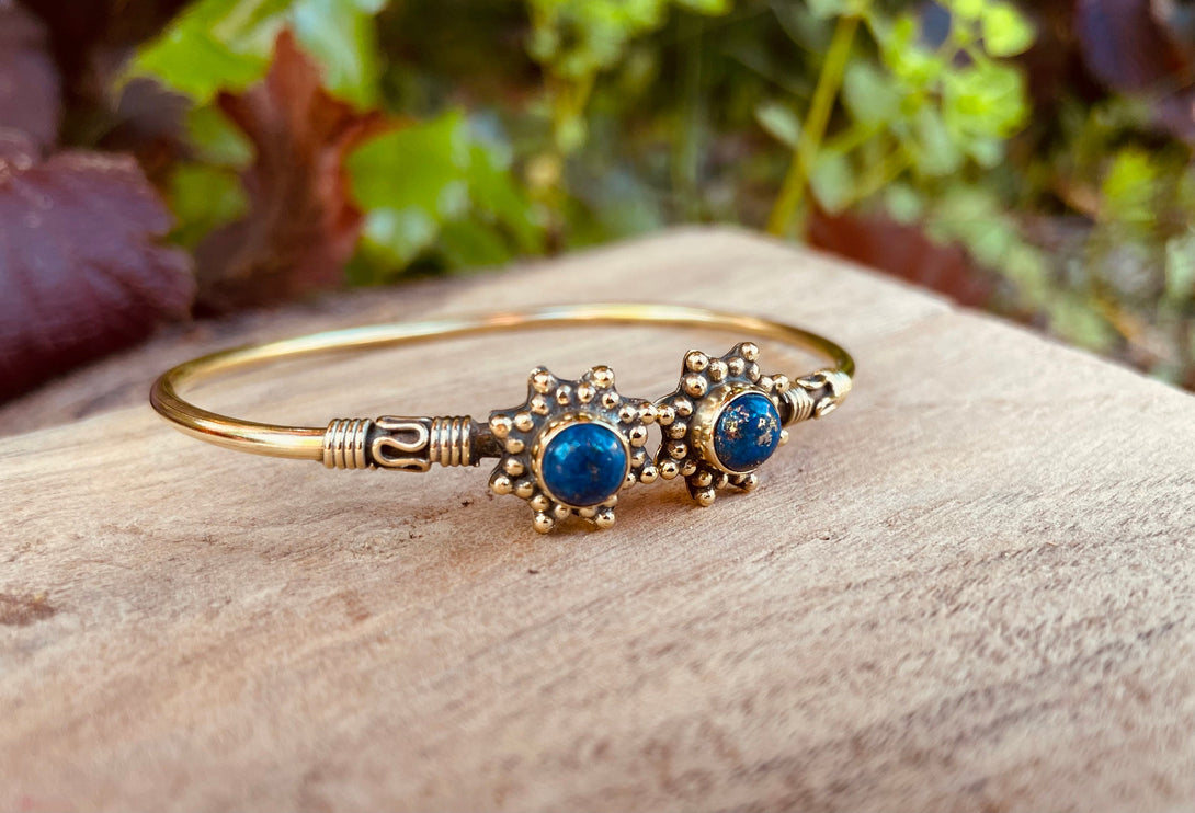 Lapis Lazuli Bali Boho Brass Bracelet / Bangle / Ethnic / Rustic / Bohemian / Hippie / Gypsy / Psy / Adjustable