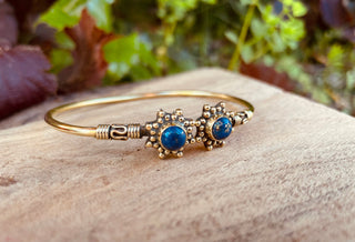 Lapis Lazuli Bali Boho Brass Bracelet / Bangle / Ethnic / Rustic / Bohemian / Hippie / Gypsy / Psy / Adjustable