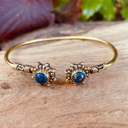 Lapis Lazuli Bali Boho Brass Bracelet / Bangle / Ethnic / Rustic / Bohemian / Hippie / Gypsy / Psy / Adjustable