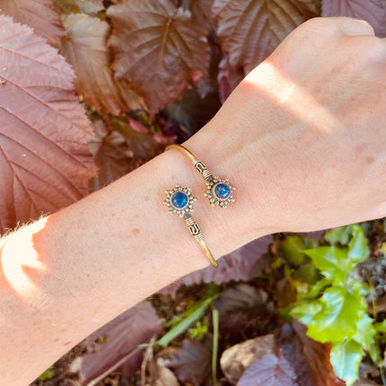 Lapis Lazuli Bali Boho Brass Bracelet / Bangle / Ethnic / Rustic / Bohemian / Hippie / Gypsy / Psy / Adjustable