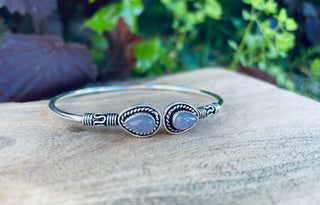 Bali Boho Silver Bracelet / Rose Quartz / Bangle / Ethnic / Rustic / Bohemian / Hippie / Gypsy / Psy / Adjustable