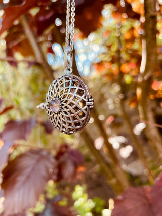 Silver Bola Necklace Brass & Amethyst / Pregnancy / Hypoallergenic / Harmony Ball / Chimes / Bell / Vegan / Ethnic / Boho / Hippie / 