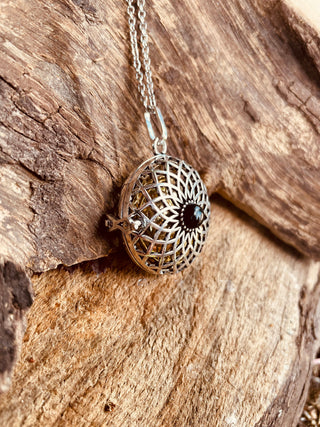 Silver Bola Necklace Brass & Black Onyx / Pregnancy / Hypoallergenic / Harmony Ball / Chimes / Bell / Vegan / Ethnic / Boho / Hippie /