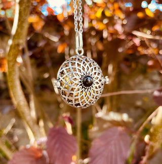 Silver Bola Necklace Brass & Black Onyx / Pregnancy / Hypoallergenic / Harmony Ball / Chimes / Bell / Vegan / Ethnic / Boho / Hippie / 