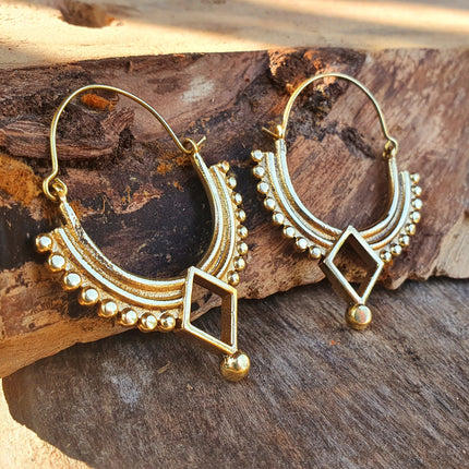 Golden Afghani Hoop Earrings; Ethnic, Geometric, Small, Rustic, Yoga, Hippie, Gypsy, Pretty, Ssy, Boho, Bohemian, Festival