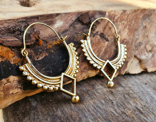 Golden Afghani Hoop Earrings; Ethnic, Geometric, Small, Rustic, Yoga, Hippie, Gypsy, Pretty, Ssy, Boho, Bohemian, Festival