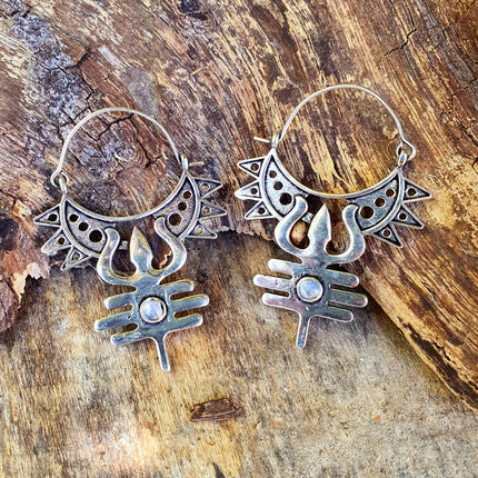 Inca Moonstone & Silver Earrings Ethnic, Aztèque, rustic, yoga, hippie, gypsy, pretty, psy, boho, bohemian, festival