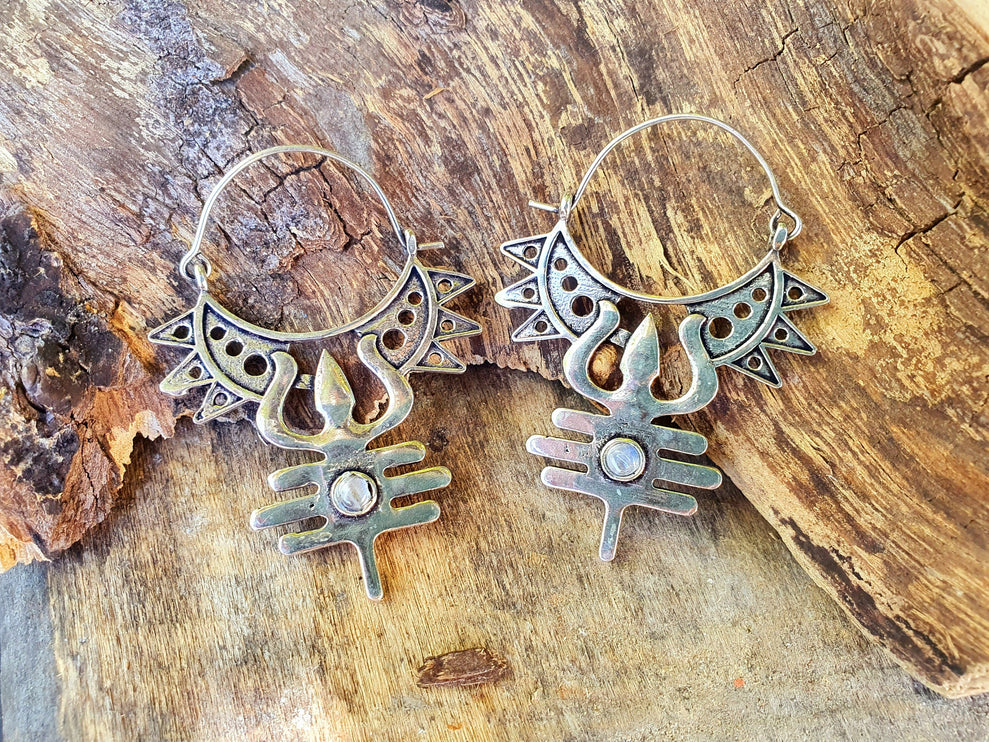 Inca Labradorite Silver Earrings Ethnic, Aztèque, rustic, yoga, talisman, gypsy, pretty, psy, boho, bohemian, festival