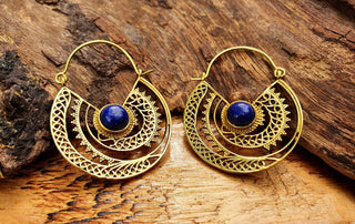 Golden Ethnic Lapis Lazuli Earrings Ethnic, Blue Stone , rustic, yoga, hippie, gypsy, pretty, psy, boho, bohemian, festival