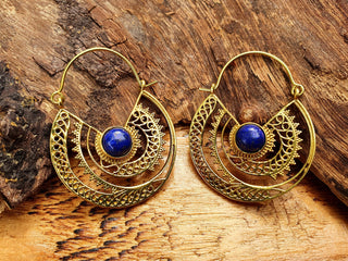 Golden Ethnic Lapis Lazuli Earrings Ethnic, Blue Stone , rustic, yoga, hippie, gypsy, pretty, psy, boho, bohemian, festival