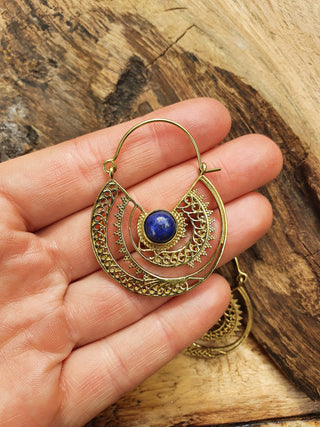 Golden Ethnic Lapis Lazuli Earrings Ethnic, Blue Stone , rustic, yoga, hippie, gypsy, pretty, psy, boho, bohemian, festival
