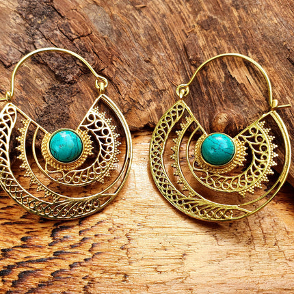 Golden Ethnic Turquoise Earrings Ethnic, rustic, yoga, hippie, gypsy, pretty, psy, boho, bohemian, festival