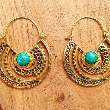 Golden Ethnic Turquoise Earrings Ethnic, rustic, yoga, hippie, gypsy, pretty, psy, boho, bohemian, festival