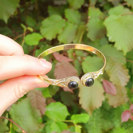 Black Onyx Bracelet Gold Bangle / Brass / Ethnic / Rustic / Bohemian / Hippie / Gypsy / Psy / Chic / Jewellery / Body / Adjustable