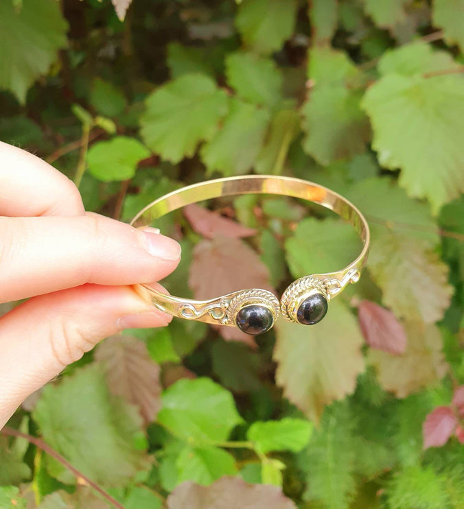 Black Onyx Bracelet Gold Bangle / Brass / Ethnic / Rustic / Bohemian / Hippie / Gypsy / Psy / Chic / Jewellery / Body / Adjustable