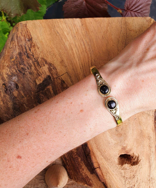 Black Onyx Bracelet Gold Bangle / Brass / Ethnic / Rustic / Bohemian / Hippie / Gypsy / Psy / Chic / Jewellery / Body / Adjustable