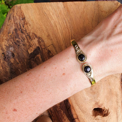 Black Onyx Bracelet Gold Bangle / Brass / Ethnic / Rustic / Bohemian / Hippie / Gypsy / Psy / Chic / Jewellery / Body / Adjustable