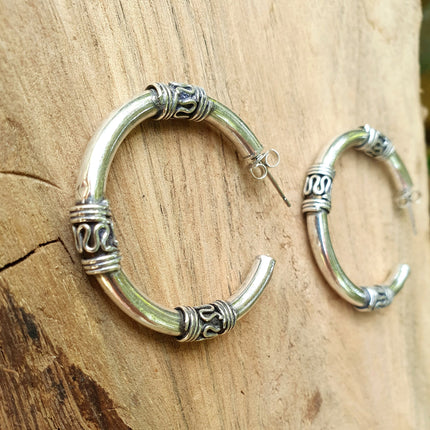 Silver Tribal Hoop Earrings / Ethnic / Rustic / Bohemian / Gold / Gypsy / Spiral / Hippie / Chunky / Festival / style