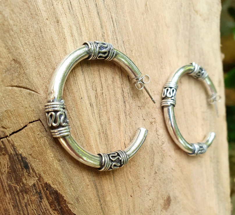 Silver Tribal Hoop Earrings / Ethnic / Rustic / Bohemian / Gold / Gypsy / Spiral / Hippie / Chunky / Festival / style