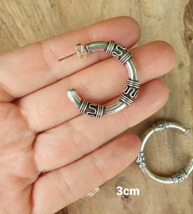 Silver Tribal Hoop Earrings / Ethnic / Rustic / Bohemian / Gold / Gypsy / Spiral / Hippie / Chunky / Festival / style