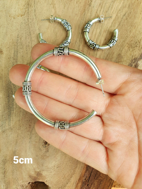 Silver Tribal Hoop Earrings / Ethnic / Rustic / Bohemian / Gold / Gypsy / Spiral / Hippie / Chunky / Festival / style