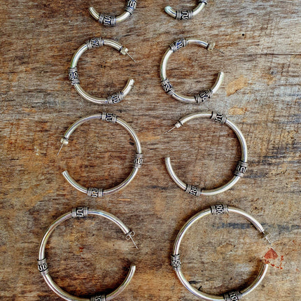 Silver Tribal Hoop Earrings / Ethnic / Rustic / Bohemian / Gold / Gypsy / Spiral / Hippie / Chunky / Festival / style