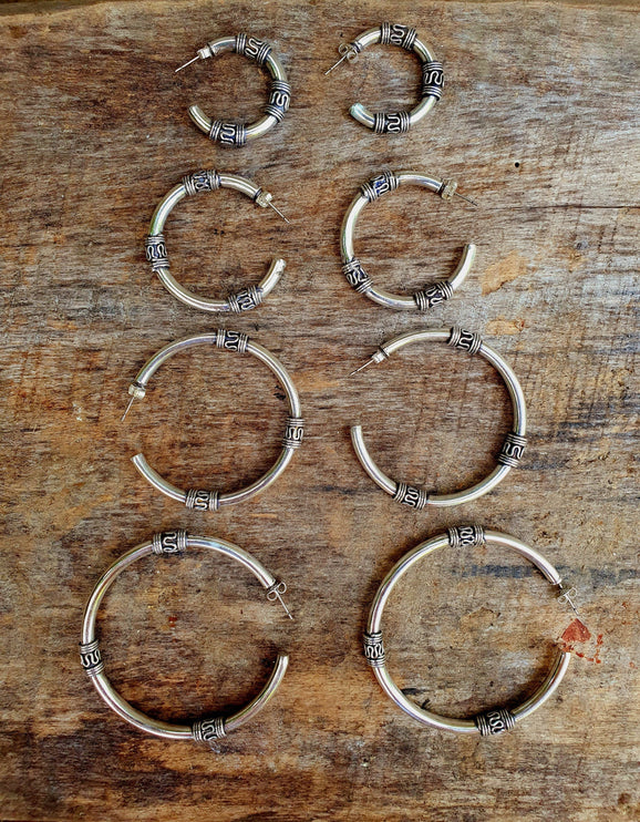 Silver Tribal Hoop Earrings / Ethnic / Rustic / Bohemian / Gold / Gypsy / Spiral / Hippie / Chunky / Festival / style